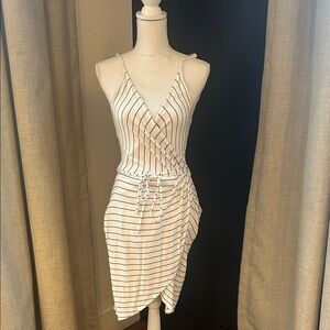 41 Hawthorn Asymmetrical Wrap Dress - White with Black Stripes